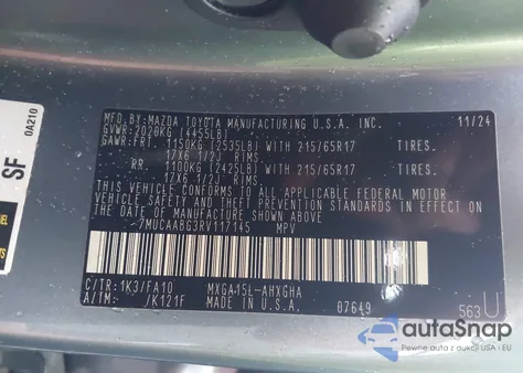 2024 Toyota Corolla Cross Le z USA, uszkodzony, nr VIN 7MUCAABG3RV117145